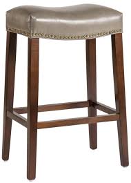 Bar Stool Saddle Gray Leather London Fog Wood Dark Walnut Nailhead Furniture Birchwood Splitgrainleather Barstool Bar Stools Stool Counter Stools