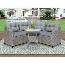 4 Piece Rattan Patio Furniture Sets Wicker Bistro Patio Set With Glass Coffee Table Outdoor Cushioned Pe Rattan Wicker Sectional Sofa Set Dining Table Sets F Resin Wicker Patio Furniture Patio Furniture