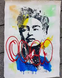 Finally ! The Artworks of the month: The Favs of Favs! Faceless Liberties,  Muhammad Ali, Mona Lisa and Friedas ! large and small scale OUCH canvas  paintings. And don't forget — the