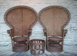 Shipping Not Free Set Of 2 Vintage Peacock Chairs With Footstool In 2020 Vintage Wicker Wicker Wicker Peacock Chair