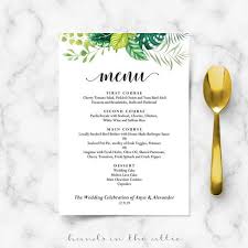Garden Wedding Menu Outdoor Summer Greenery Party Brunch Etsy In 2020 Wedding Menu Cards Wedding Menu Menu Card Template