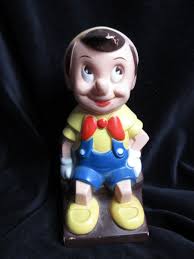 Walt Disney Productions Vintage Pinocchio Play Pal Plastic Piggy Bank  w/Stopper