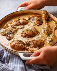 Chicken Fricassee Quick French Chicken Stew Recipe In 2021 Chicken Fricassee Recipetin Eats Creamy Mushroom Sauce
