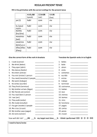Spanish Present Tense Regular Verbs Spanish Worksheets Learning Spanish Spanish Verbs