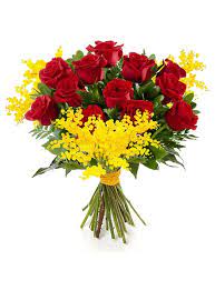 Bouquet rose rosse e mimosa - Fiori a domicilio - Fiorista online napoli
