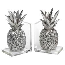 David Modern Classic Silver Pineapple With Clear Base Bookends Tropical Home Decor Tropical Decor Tropical Interior Design