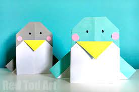This photo tutorial is perfect for using to make your handmade holiday cards. Easy Origami Penguin Cards Red Ted Art Make Crafting With Kids Easy Fun
