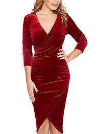 Fantaist Women 3 4 Sleeve V Neck Velvet Wrap Sheath Cocktail Party Pencil Dress Cocktail Dress Classy Simple Cocktail Dress Elegant Dresses For Women
