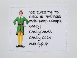 Funny Elf Quote Card Four Main Food Groups Etsy Holiday Quotes Funny Elf Quotes Quote Cards
