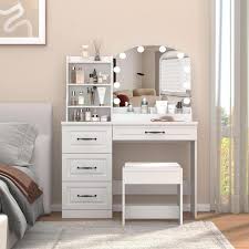 2 Piece White Makeup Vanity Desk Set