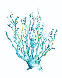 Coral Art Painting Illustration Blue Green By Bluewatercolorstudio 24 00 Coral Art Coral Painting Coral Watercolor