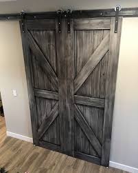 His Her Home Double Sliding Barn Doors In Custom Grey Finish Barndoors Slidingbarndoors Double Sliding Barn Doors Diy Barn Door Interior Barn Doors