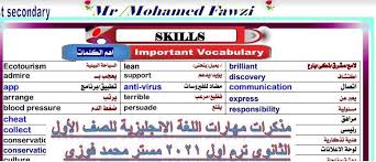 مذكرات مهارات اللغة الانجليزية للصف الأول الثانوى ترم اول 2021 مستر محمد فوزى