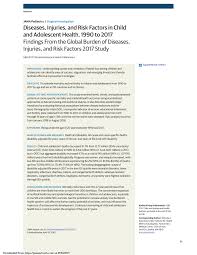 In malaysia, approximately 18% of its 31 million population are Pdf Diseases Injuries And Risk Factors In Child And Adolescent Health 1990 To 2017 Findings From The Global Burden Of Diseases Injuries And Risk Factors 2017 Study