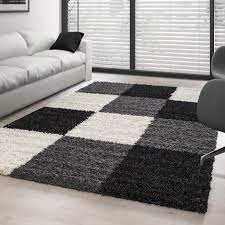 Der teppich ist auch zur verwendung auf fußbodenheizung geeignet. Teppich Hochflor Langflor Wohnzimmer Gunstig Shaggy Kariert Schwarz Weiss Grau Grosse 60x110 Cm