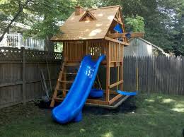Part of most yards includes a kid's playset area in the design. 1 Certified Swingset Installer Pa Nj De Md Va Backyard Playground Backyard Playset Small Yard Kids