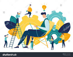 Vector Creative Illustration Of Business Graphic Company Is Engaged In Joint Construction Of Column Graph Creative Illustration Illustration Business Graphics