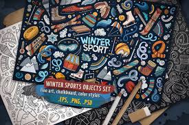 Sketch and watercolor mock up set. Winter Sports Objects Symbols Set In Design Elements On Yellow Images Creative Store