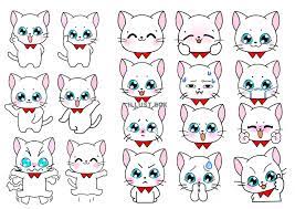 猫シリーズ 白猫 表情ポーズ18種：イラスト無料