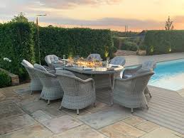 Garden furniture house have a wide range of rattan garden furniture available whether you're interested in bistro sets or rattan corner dining sets, garden furniture house have something for you. Maze Rattan Oxford 8 Seat Oval Fire Pit Dining Set With Heritage Chairs The Clearance Zone