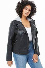 Plus Size Faux Leather Combo Moto Jacket Plus Size Jackets Plus Size Outerwear
