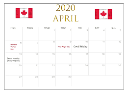Canada April 2020 Bank Holidays Calendar In 2020 Holiday Calendar Federal Holiday Calendar Calendar Pages