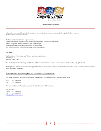 Technical Specifications Location Stafford Centre Performing