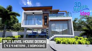You can create a more open floor plan by removing the wall between the living and dining room. Split Level House Design With Roof Garden 9x9 Meters 3 Bedroom Youtube