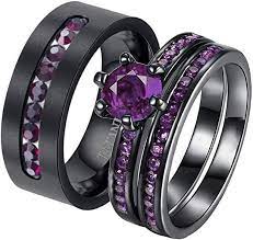 Ringheart 2 Rings His And Hers Couple Rings Black Gold Filled Womens Wedding Ring Sets Purple Womens Wedding Ring Sets Black Gold Ring Purple Wedding Ring Set