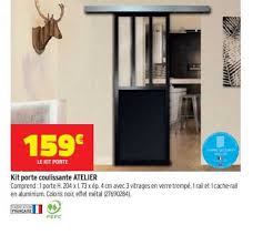 Porte coulissante aluminium noir atelier verre clair artens; Offre Kit Porte Coulissante Atelier Chez Bricorama