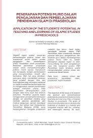 Contoh yg baik (yg patut ditiru). Pdf Penerapan Potensi Murid Dalam Pengajaran Dan Pembelajaran Pendidikan Islam Di Prasekolah Application Of The Students Potential In Teaching And Learning Of Islamic Studies In Preschools