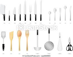 Name of kitchen tools and equipments. Kitchen Utensils Set Vector A Set Of Kitchen Tools For Cooking And Eating In Vector Canstock