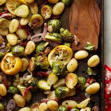 Roasted Gnocchi Brussels Sprouts With Meyer Lemon Vinaigrette Recipe Recipes Food Meyer Lemon Vinaigrette Recipe