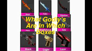 Get free of charge knife and domestic pets by using these valid codes supplied lower below.enjoy the murder mystery 2 activity more with all the pursuing murder mystery 2 codes we have!mm2 godly knifemm2 godly knife full listvalid codes d3nis: What Godly S Are In Which Boxes Murder Mystery 2 Roblox Youtube