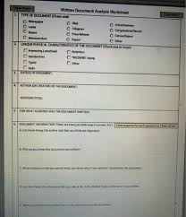 A document analysis worksheet is an important part of the study of the academic method known as quantitative methods. Document Analysis Primary And Secondary Sources W Chegg Com