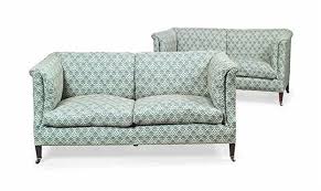 A Pair Of Edwardian Mahogany Sofas By Howard Sons Early 20th Century Each Re Covered In Blue Upholstered Furniture Couch Furniture Sofas