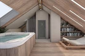 Das Dachgeschoss Einer Doppelhaushalfte In Landshut Soll Zu Einem Spa Mit Whirlpool Dampfbad Bad Und Ruhebereich Au Gartenhaus Modern Dachgeschoss Dachfenster