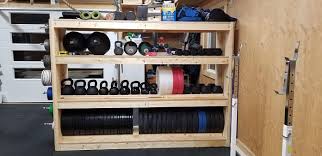 In order to maximize our amount of cabinet storage space in our rv, and avoid going crazy by stacking too many things on top of each other, my husband got his diy on, and made these shelf risers. Diy Garage Gym Storage Rack Garage Gym Lab