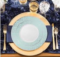 White with Turquoise Blue and Silver Mosaic Rim Round Plastic Dinner Plates (10.25")