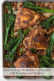 Sheet Pan Harissa Chicken With Broccolini And Chickpeas Recipe In 2020 Harissa Chicken Best Chicken Recipes Broccolini