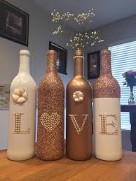 Rose Gold And White Love Decorative Wine Bottle Set Wine Bottle Centerpieces Diy Bottle Crafts Wine Bottle Decor