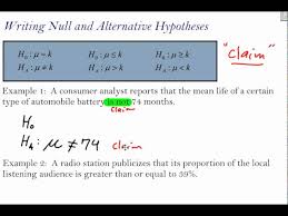 The alternate hypothesis might say that two populations have different statistical properties, as an example. Writing Null And Alternative Hypotheses Youtube
