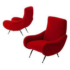 Italian Modern Red Velvet Armchairs 1950s Velvet Armchair Blue Chairs Living Room Armchair