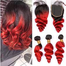 Standard 6a grade virgin hair. 1b Red Ombre Loose Wave Brazilian Hair 3 Bundles With Closure Loose W Ninthavenue Europe
