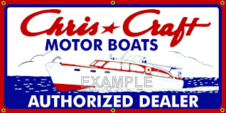 1944 chris craft express cruiser wood boat vintage look replica metal sign. Chris Craft Motor Boats Vintage Old School Sign Remake Banner Sign Art Revved Up Banners