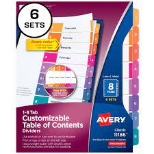 Made of white paper with multicolor tabs. Avery Ready Index 8 Tab Binder Dividers Customizable Table Of Contents Multicolor Tabs 6 Sets 11186 Walmart Com Walmart Com