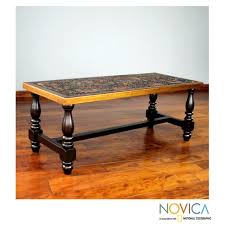 Coffee tables, end tables, sofa tables. Handmade Andean Birds Hand Tooled Leather Brown Mohena Wood Coffee Table Peru Overstock 9447107