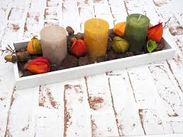 Tablett Herbst Herbstdeko Tischdeko Deko Kerze Physalis Lampionblume Holz Natur Lampionblume Lampions Herbstdeko