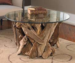 Custom driftwood coffee tables, dining tables, console tables, and much more. Teak Driftwood Round Glass Coffee Table