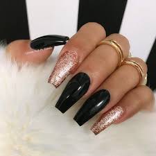 Black And Gold Glitter Coffin Nails Coffin Nail Designs Update Your Trendy Compilation Glaminati Com Coffin Nails Designs Red And Gold Nails Rose Gold Nails